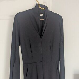 Amanda Uprichard Black Zip-Front Jumpsuit, V-Neck, Pockets, Straight Leg (M)